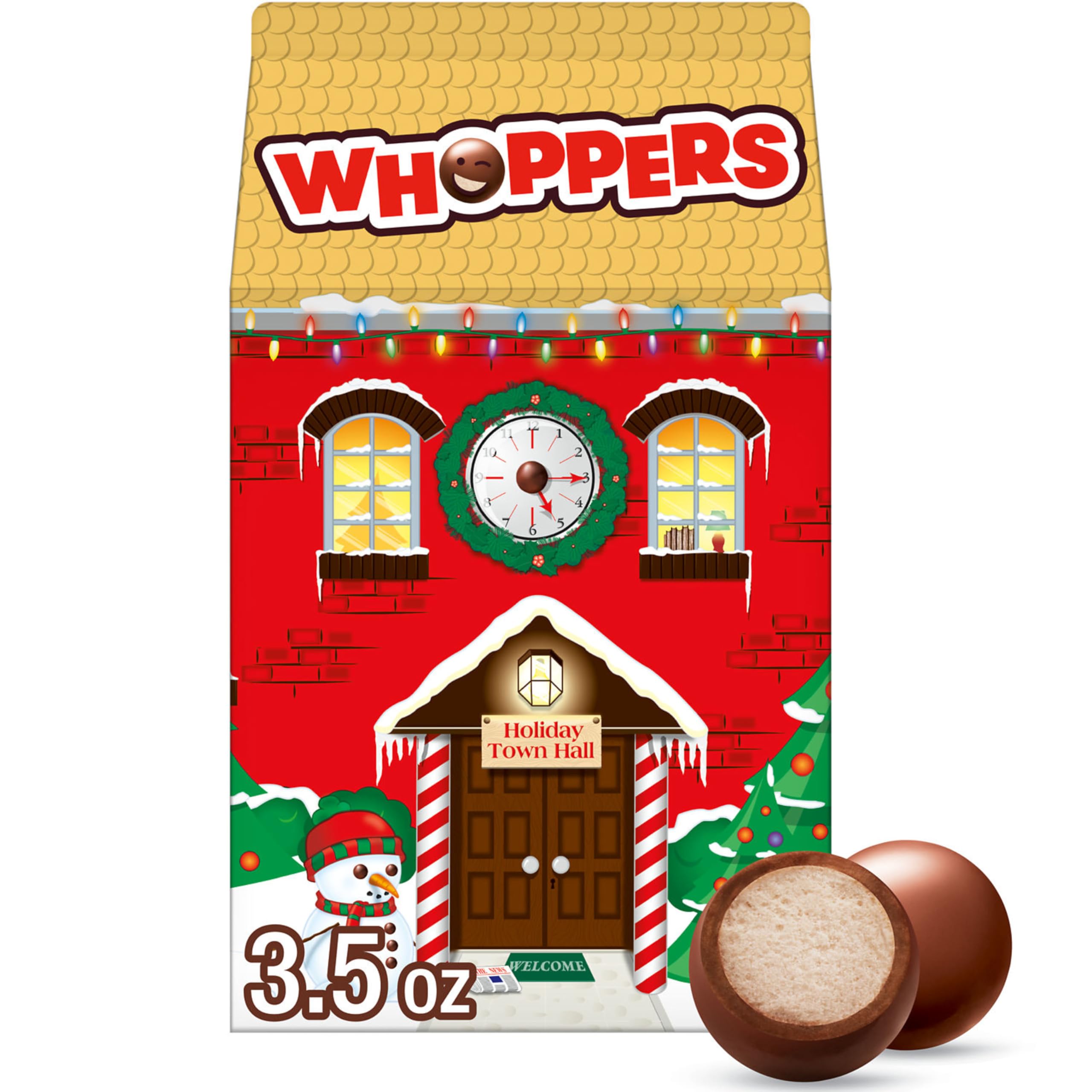 WHOPPERS Malted Milk Balls, Christmas Candy Carton, 3.5 oz