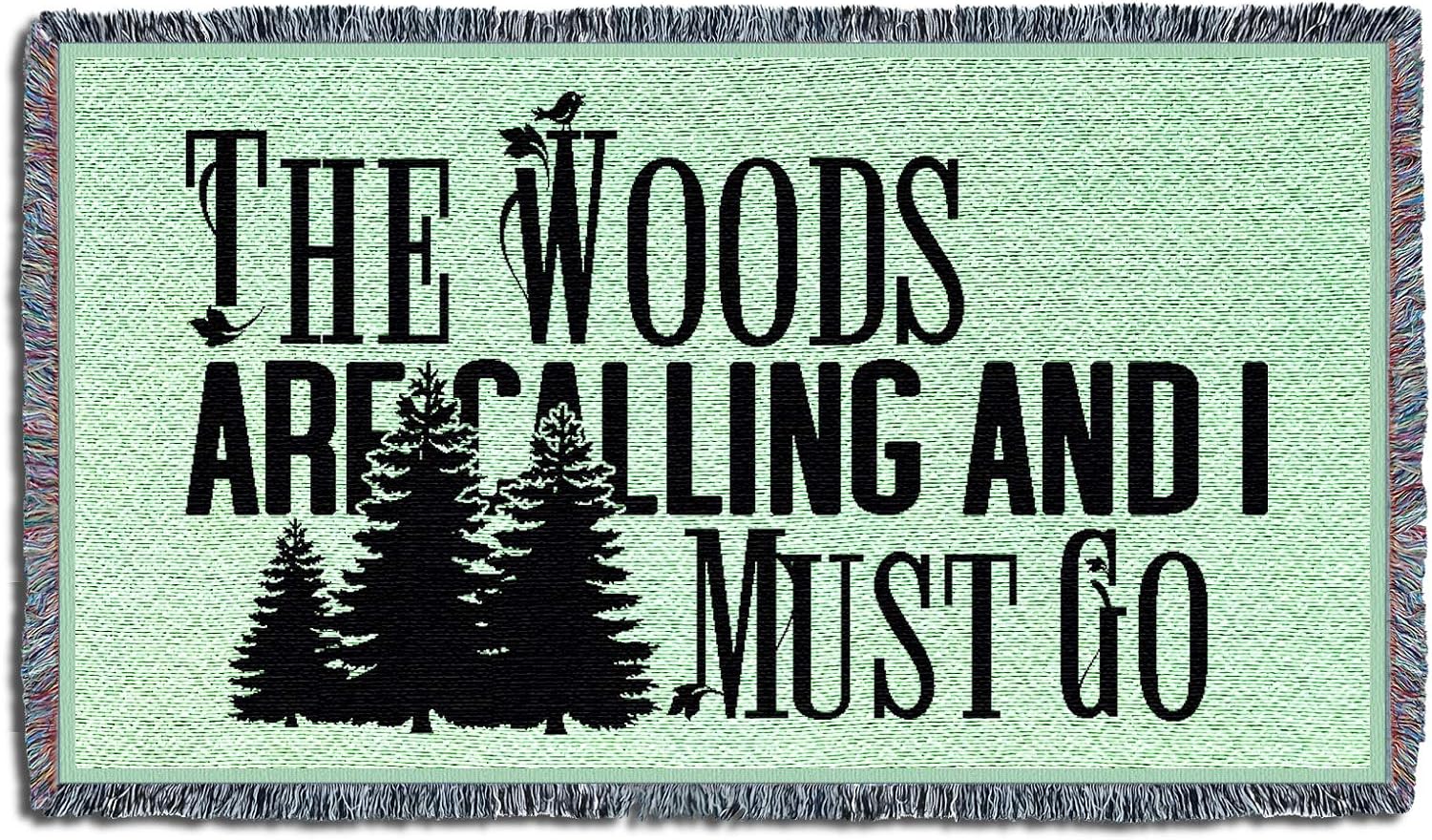 Pure Country Weavers The Woods are Calling and I Must Go Mint Blanket - Hiking Camping Lodge Cabin Gift Tapestry Throw for Back of Couch or Sofa - Woven from Cotton - Made in the USA (61x36)
