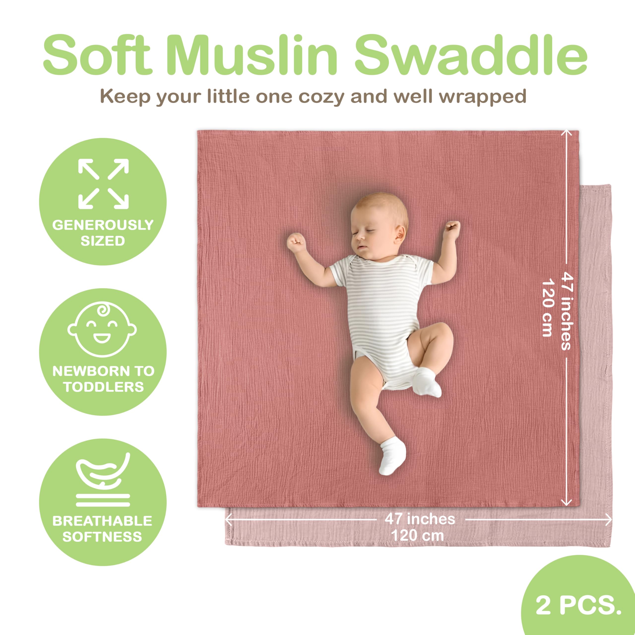 infancie Organic Cotton Baby Muslin Blanket, Breathable - Image 4