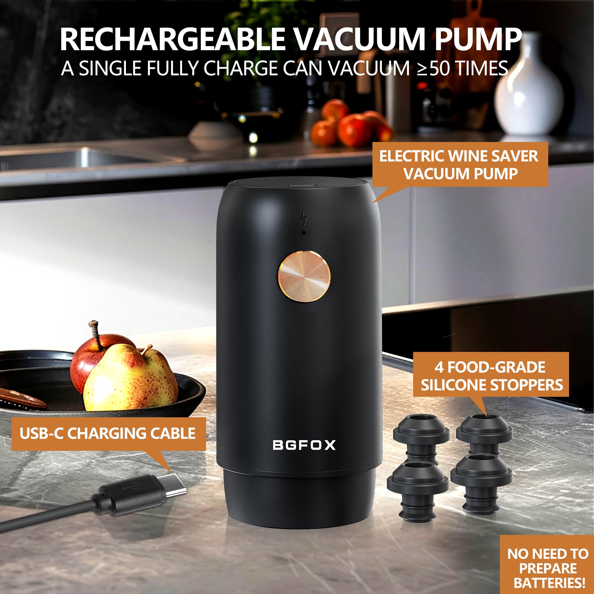Bomba eléctrica de ahorro de vino con 4 tapones de vacío reutilizables, tapón automático de botella de aire de vino, sellador de botellas recargable mantiene el vino fresco, regalos para los