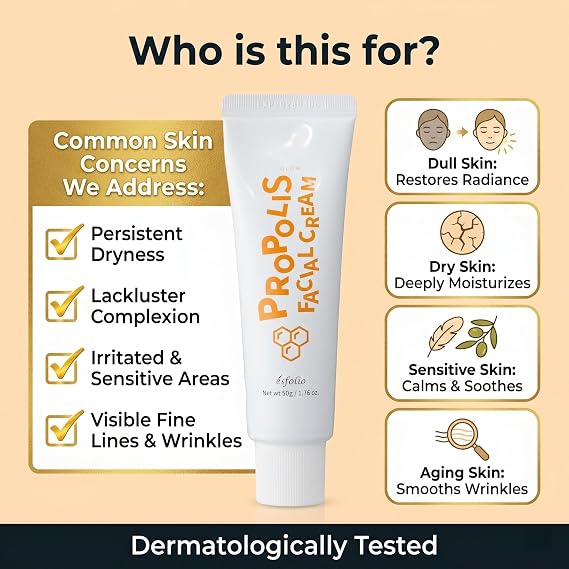 esfolio Made in Korea Propolis Facial Cream 1.76 OZ Moisturizing Face Cream with Honey Extract and Natural Nutrients for Soft, Radiant, and Hydrated Skin