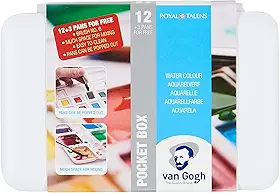Van Gogh Conjunto de tinta aquarela, caixa de bolso de plástico, 12-Half Pan + 3-Half Pan Bonus General Selection