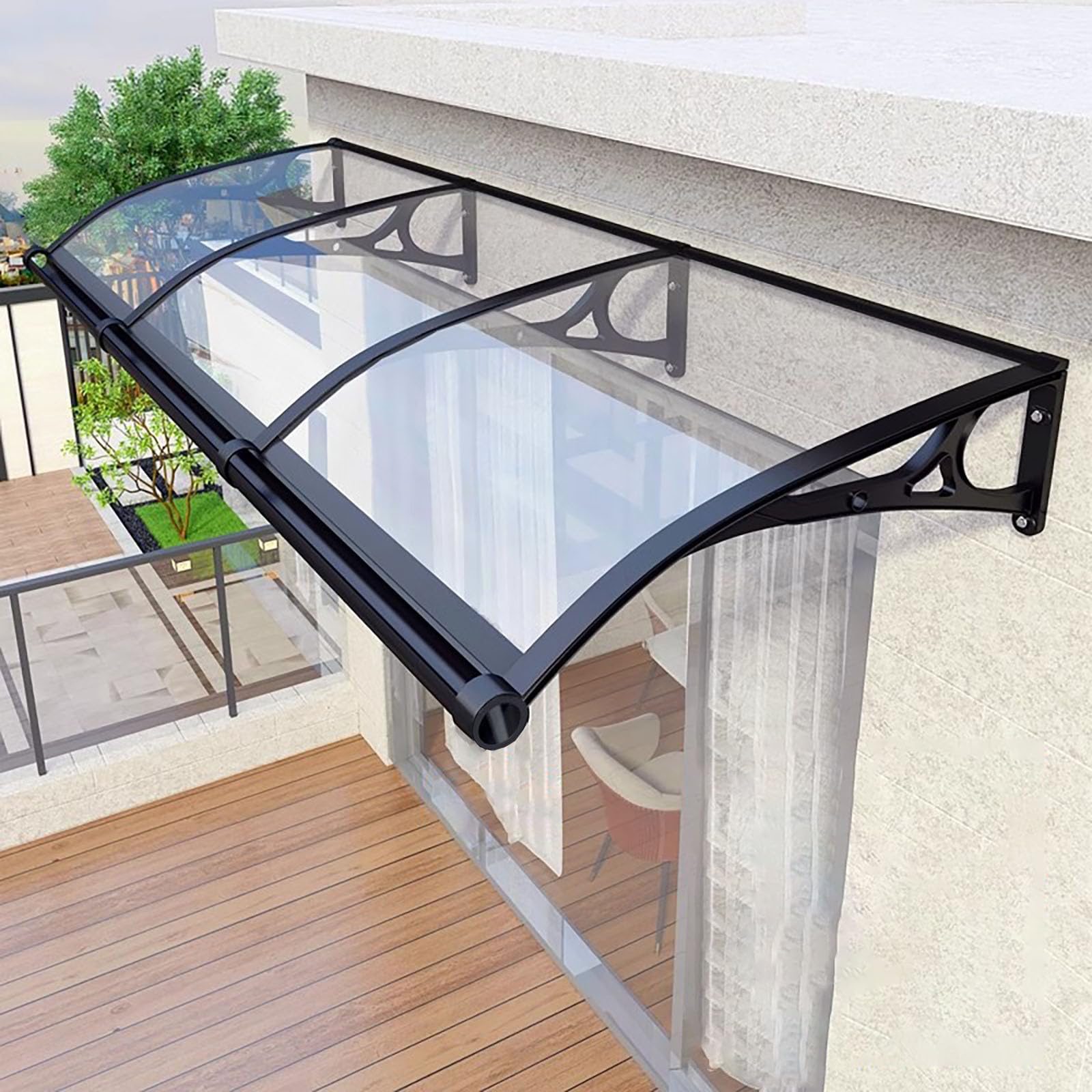 LWJSOCP Aluminum Alloy Patio Aw UV Rain Protection Canopy Clear Polycarbonate Cover 120x280cm/47x110in - Outdoor Shelter for Decks and Porches