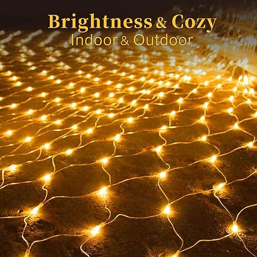 Miniatura 6 de KAGAWA Luces de red de Navidad, 12 x 5 pies, 360 luces LED enchufables, 8 modos, luces de malla conectables para árboles de Navidad, arbustos de