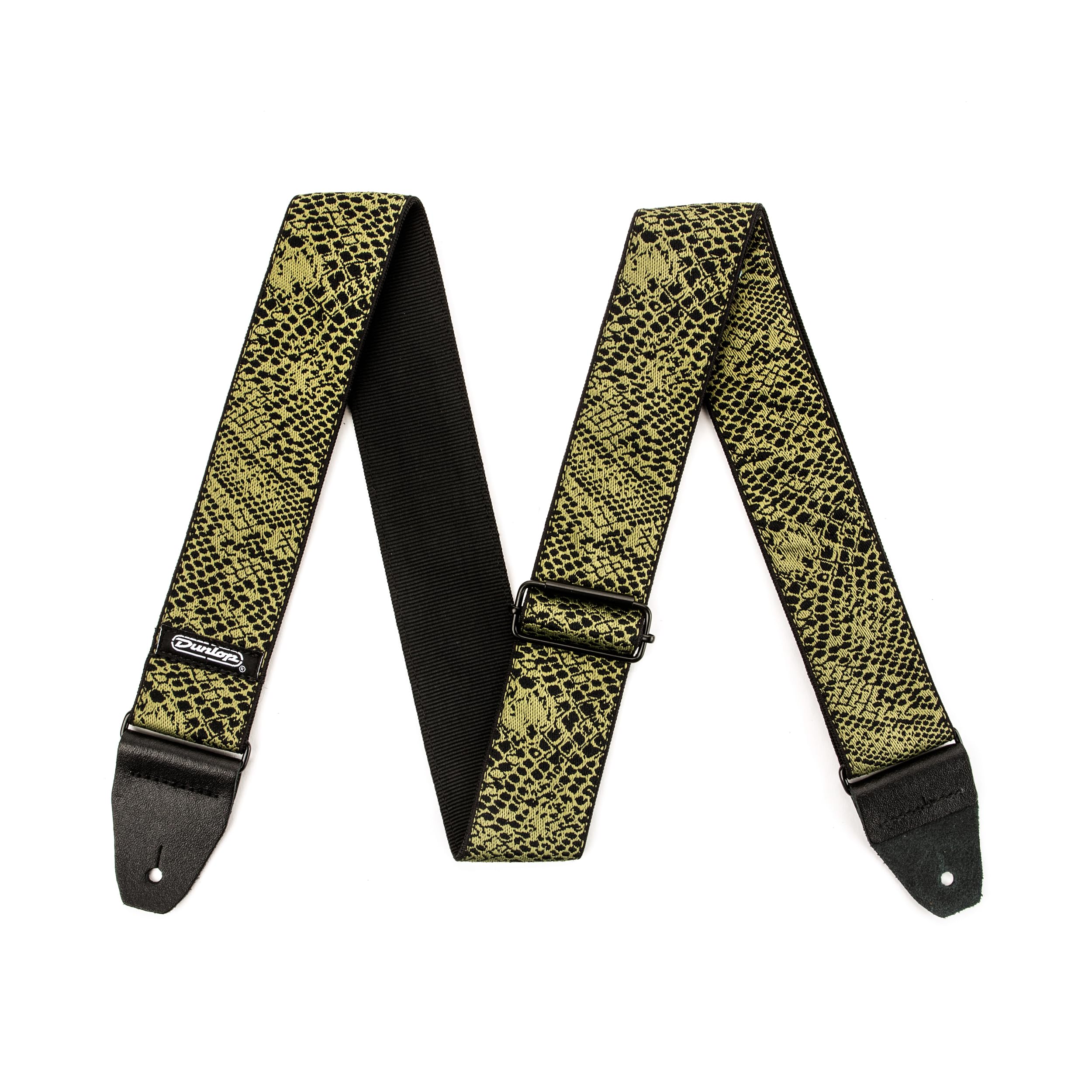 DUNLOP - Tracolla Jacquard Serpentine per Chitarra e Basso con Terminali in Vera Pelle, Regolabile fino a 165 cm, Motivo Verde/Oro (D6724)
