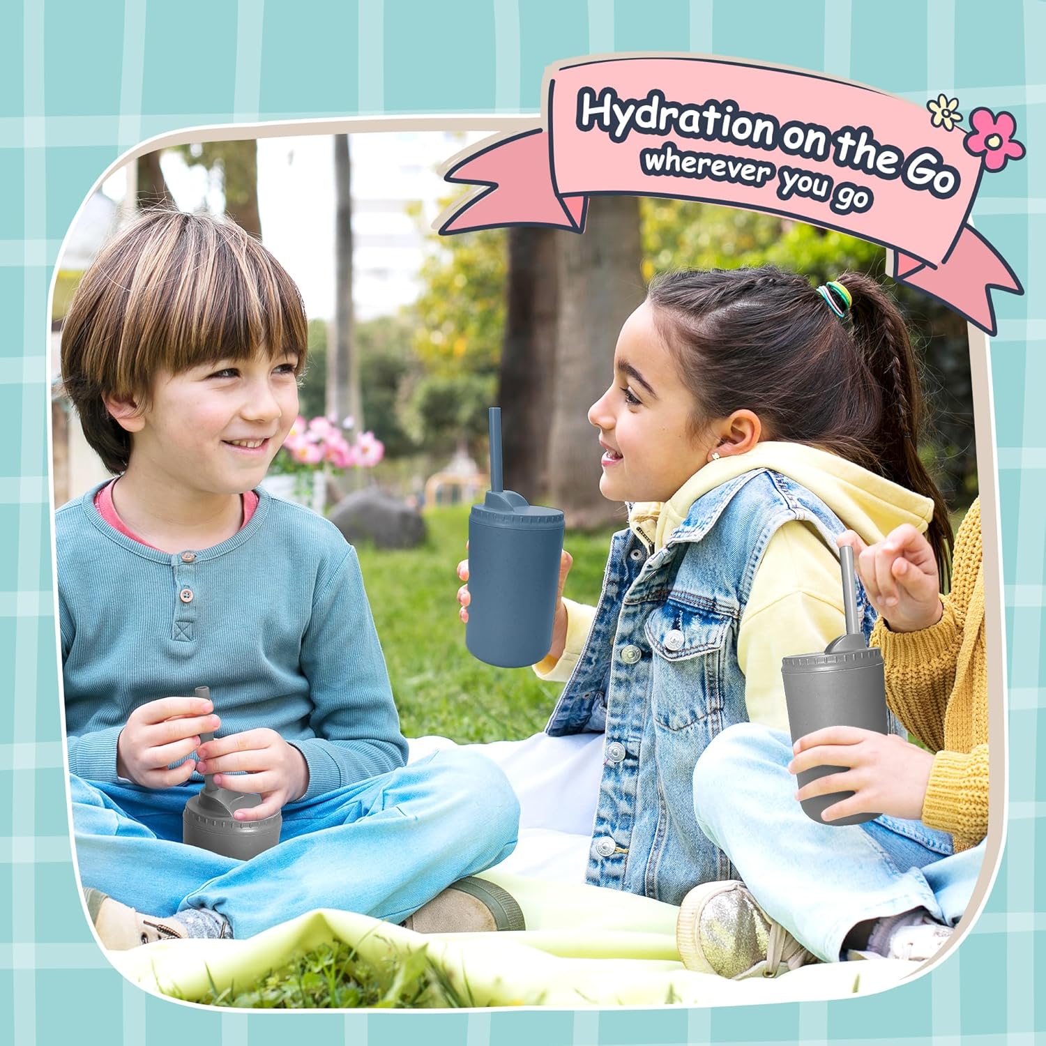 Teivio 2 pcs 10 oz Wheat Straw Kids/Toddler Cups with Lid and Straws, Reusable Spill proof cups for Kids,Unbreakable plastic cups with Silicone Straws &Cleaning Brush,Dishwasher Safe,Autumn Multicolor - Image 5