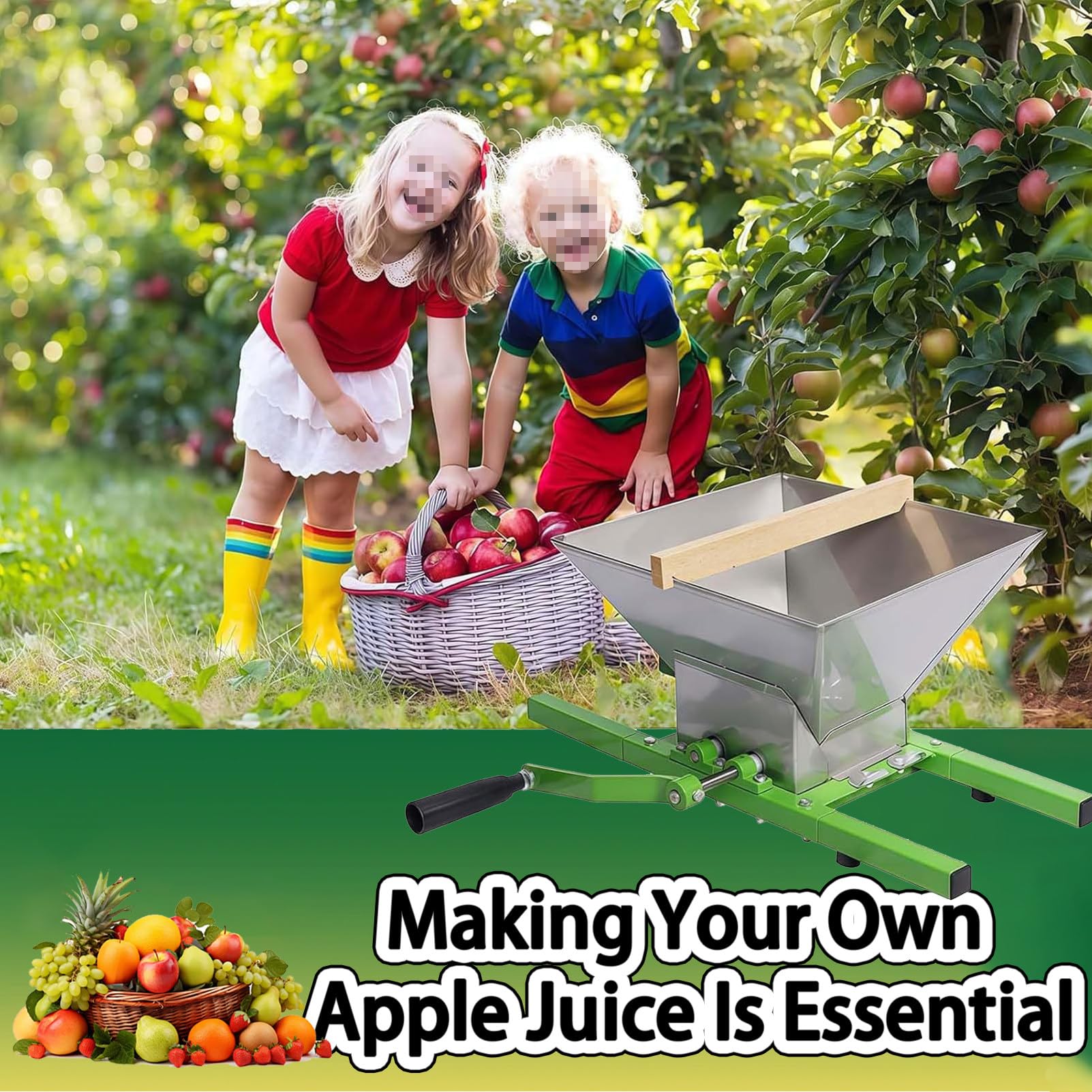 Broyeur Manuel De Fruits,7 L Pressoir Presse De Pomme Et Poire, avec Manivelle Et Entonnoir en Acier Inoxydable,pour Fruits, LéGumes Et Vin Green-Crusher