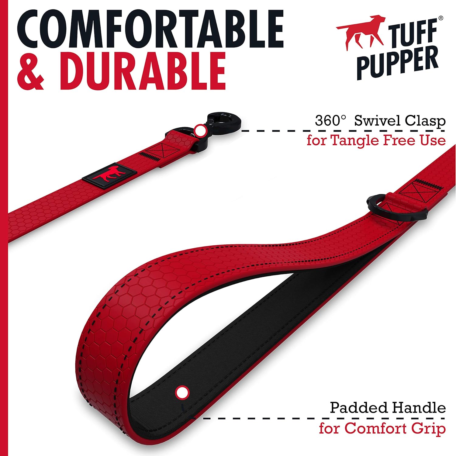 Tuff Pupper Action Leash and Action Collar (Neck Size 17-24”) | Matching Red Color | Heavy Duty Aluminum Hardware | PVC Coated Webbing | Water Proof & Odor Free | Rust-Proof Buckle | Tactical Style