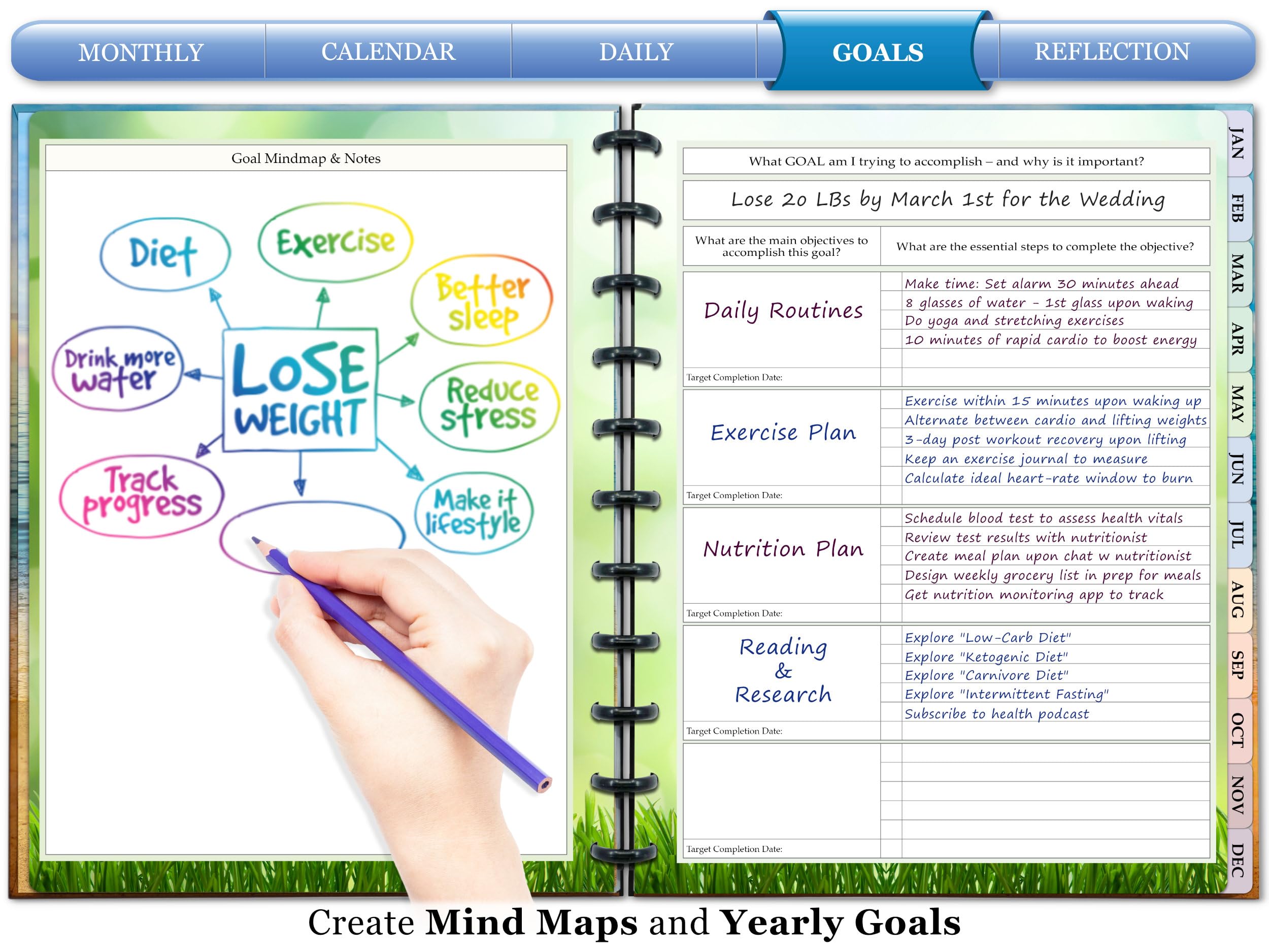 Agenda personalizzabile edizione 2026, 20,5 x 27,9 cm, copertina rigida, planner mensile settimanale giornaliero a disco, 1DSC, rosa loto