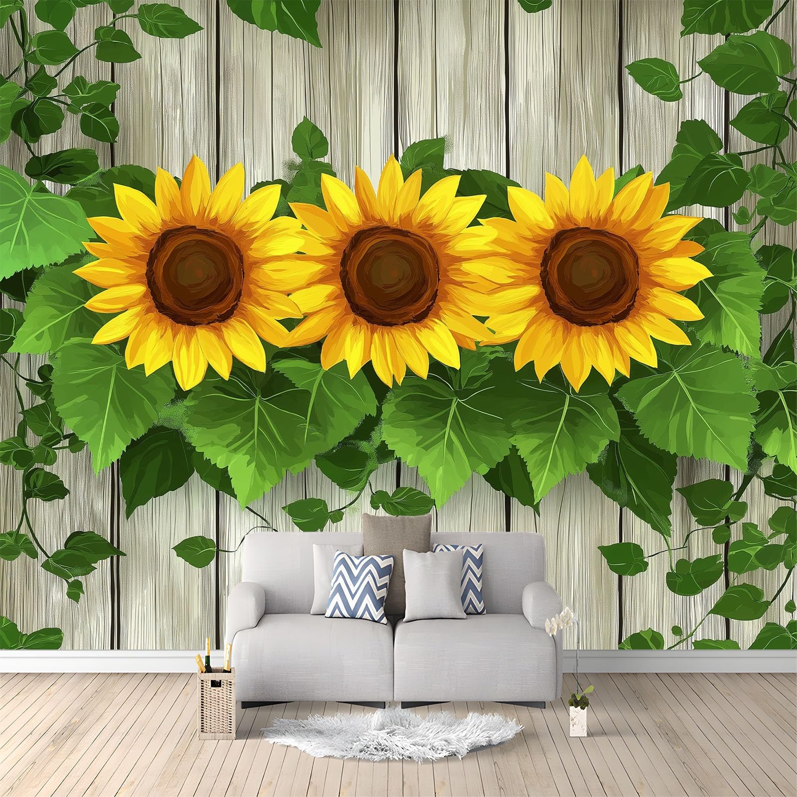 Papier peint panoramique floral tournesol 350x256 cm pour grand salon