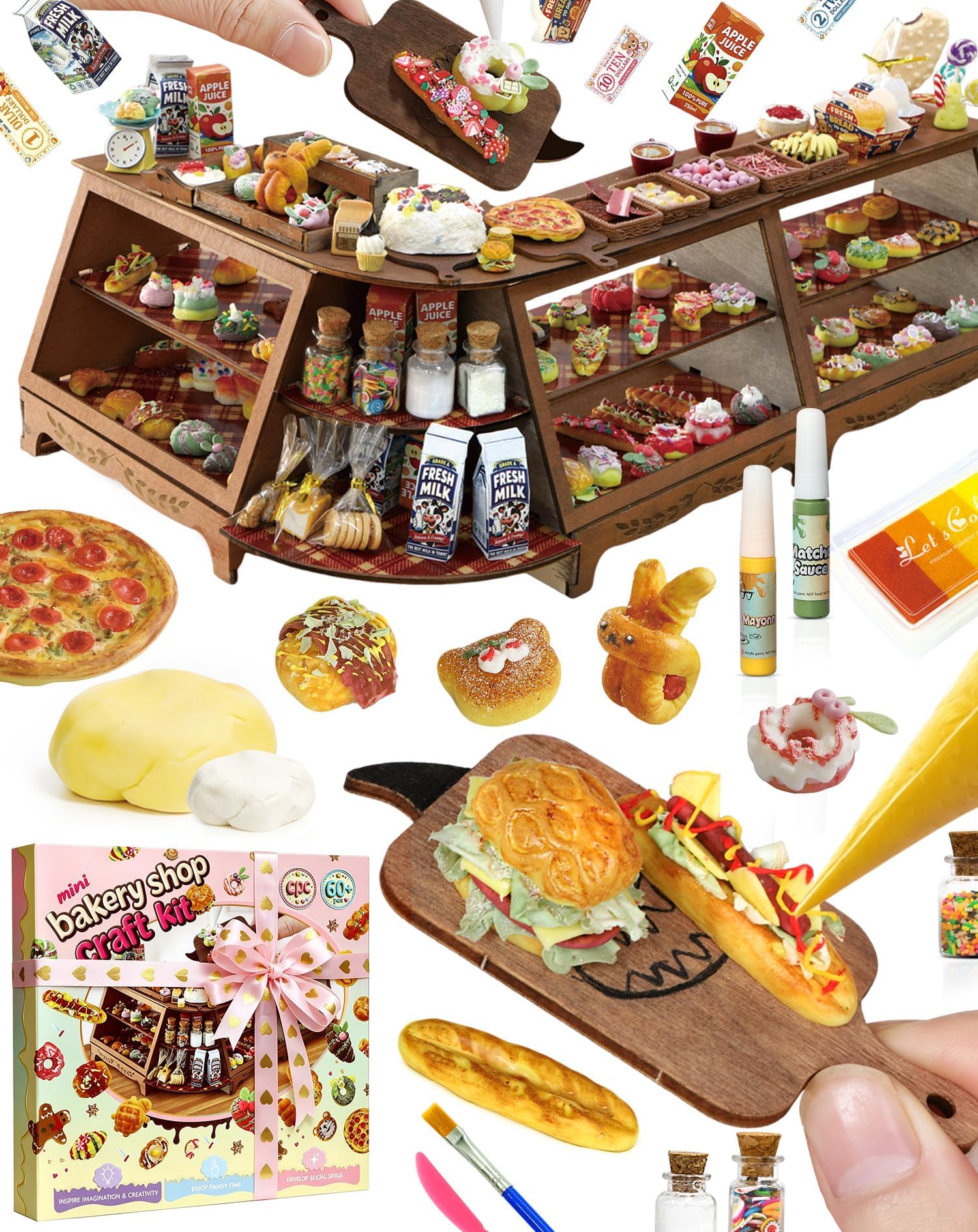 iLAND Crafts for Girls 8-12 Air Dry Clay Bakery Shop Craft Kits for Kids Ages 8-12, Creative 8-10 11 Year Old Girls Toys Birthday Gifts, Fun Family Game Night Activities Projects Best Teen Tween Gifts