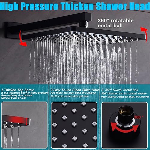 Miniatura 4 de YESIMI Sistema de ducha con boquilla de bañera de 10 pulgadas, 4 ajustes, rociador de mano áspero, cuerpo de válvula de equilibrio de presión con