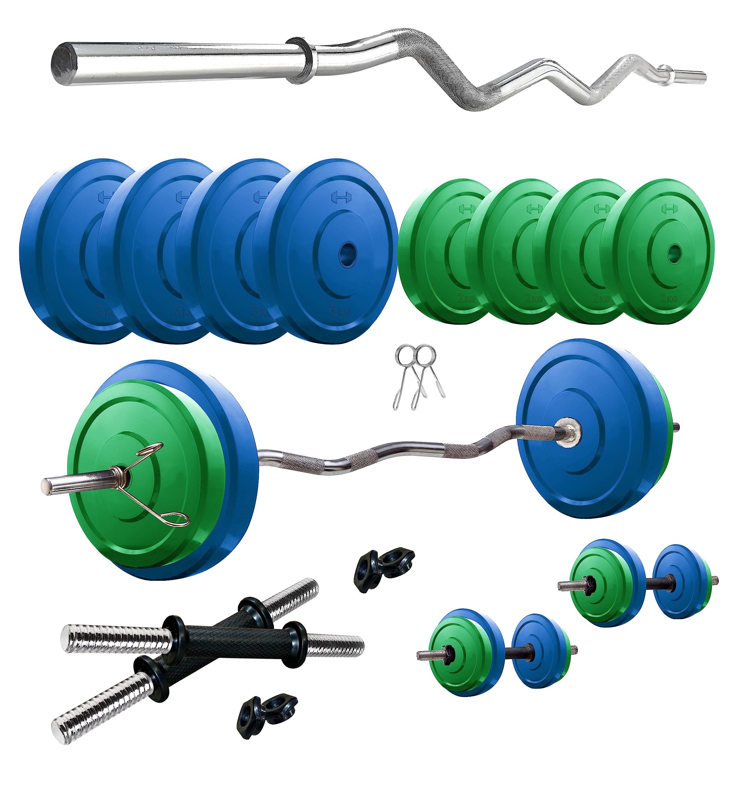 Amazon Brand - Symactive Premium Coloured Solid Rubber 20 Kg Home Gym Set (20 Kg PVC Weight, 3 Ft Curl Rod, 14 Dumbbell Rods Pair, 4 Locks/Clippers) (B0BYN9K26X) Amazon Price History, Amazon Price Tracker