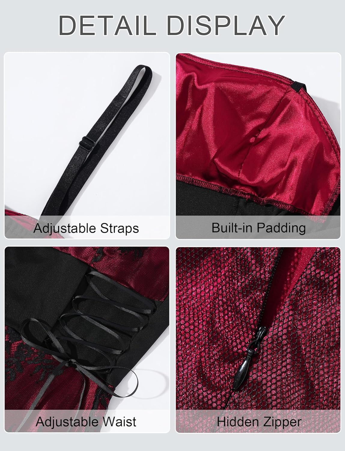 FEOYA Gothic Corset Dresses for Women Long Sexy Spaghetti Strap Lace Vampire Steampunk Dress Vintage Halloween Costume - Image 3