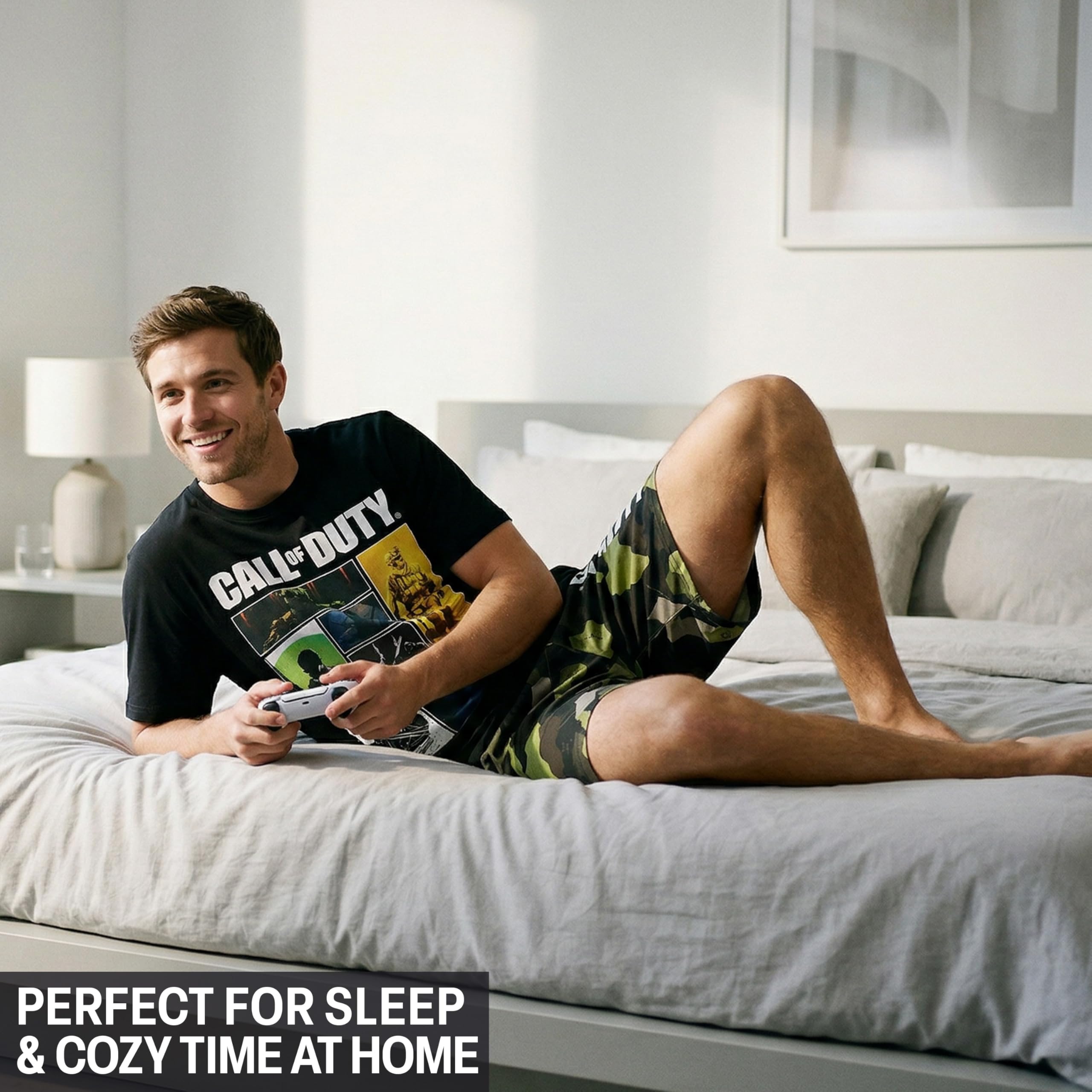 Get Trend Call of Duty Pijama Hombre S-3XL, Conjunto Verano Hombre 2 Piezas, Camiseta Manga Corta y Pantalón Corto Algodón, Ropa de Dormir, Regalo Gamer
