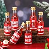 Meanplan 30 Pcs Christmas Liquor Bottles Bulk 1.7 oz Plastic Mini Wine Beverage Christmas Bottles with Label Stickers Black Screw Caps and Funnels for Xmas Party Favors Decorations