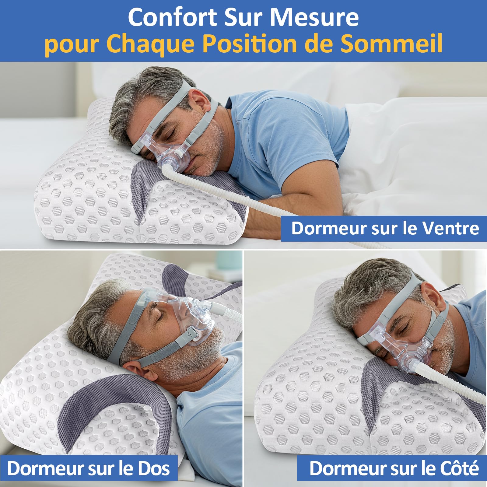 CPAP Oreiller Cervical Memory Foam, Oreiller Orthopédique Ergonomique, Oreiller Contre l'apnée du Sommeil, Parfait pour Tous Les utilisateurs de Masques CPAP