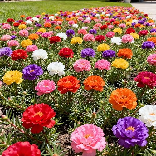 Más de 20,000 semillas de rosa musgo (Portulaca Grandiflora) – Cubierta de suelo perenne de colores mixtos, sin OMG, reliquia, flores vibrantes para