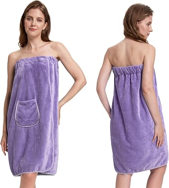 PJGGZ Towel Wrap for Women, Adjustable Button Quick Dry Absorbent Bath Wrap | Velcro & button closure, Machine washable, Perfect for shower, spa, sauna & pool, Plus sizes S-L
