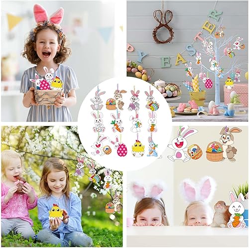 Miniatura 6 de LETRAN Paquete de 48 manualidades de Pascua para niños kit de manualidades de conejo de Pascua haz tu propio kit de conejito para niños manualidades