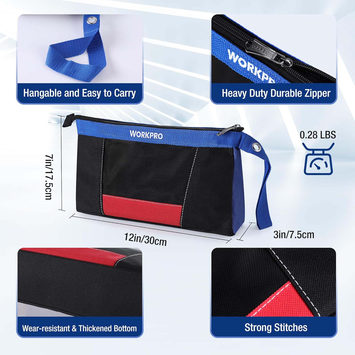 WORKPRO 12" Tool Pouches with Zipper, Heavy-Duty Small Tool Bag, Utility small tool pouch for Tool Organizers and Storage, Mini Tool Bag, 3 Pack - Image 2