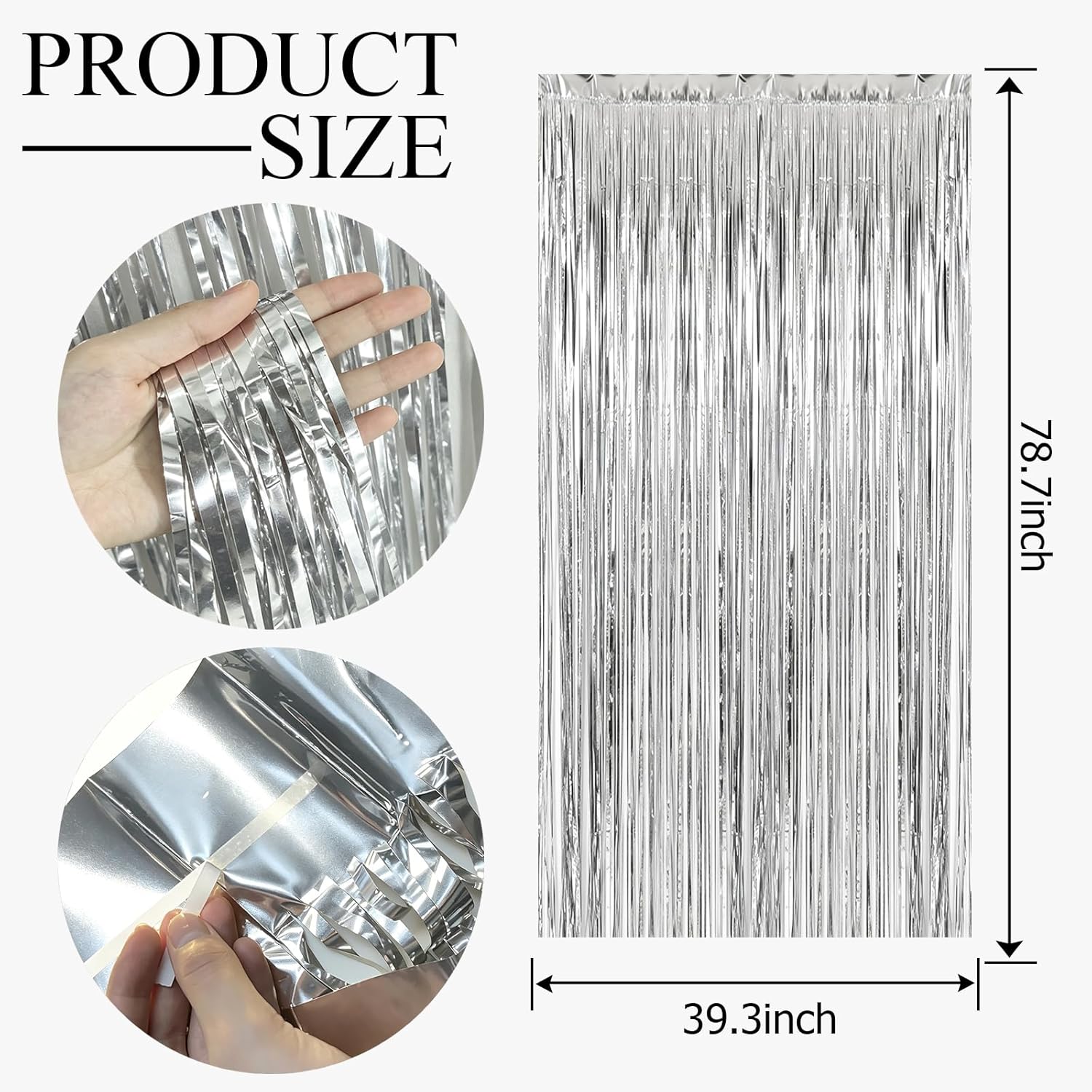2 Pack Silver Foil Curtain Party Streamers Metallic Tinsel Foil Fringe Photo Booth Backdrop for Birthday Wedding Engagement Baby Shower Bachelorette Christmas Holiday Celebration Party Decorations