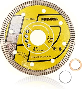 HIGHDRIL Diamond Saw Blade - 4inch / 105MM Diamond Tile Blade with 22.23MM Arbor, Dry or Wet Cutting Disc for Porcelain Tile Ceramic Granite Marble Hard Material Masonry