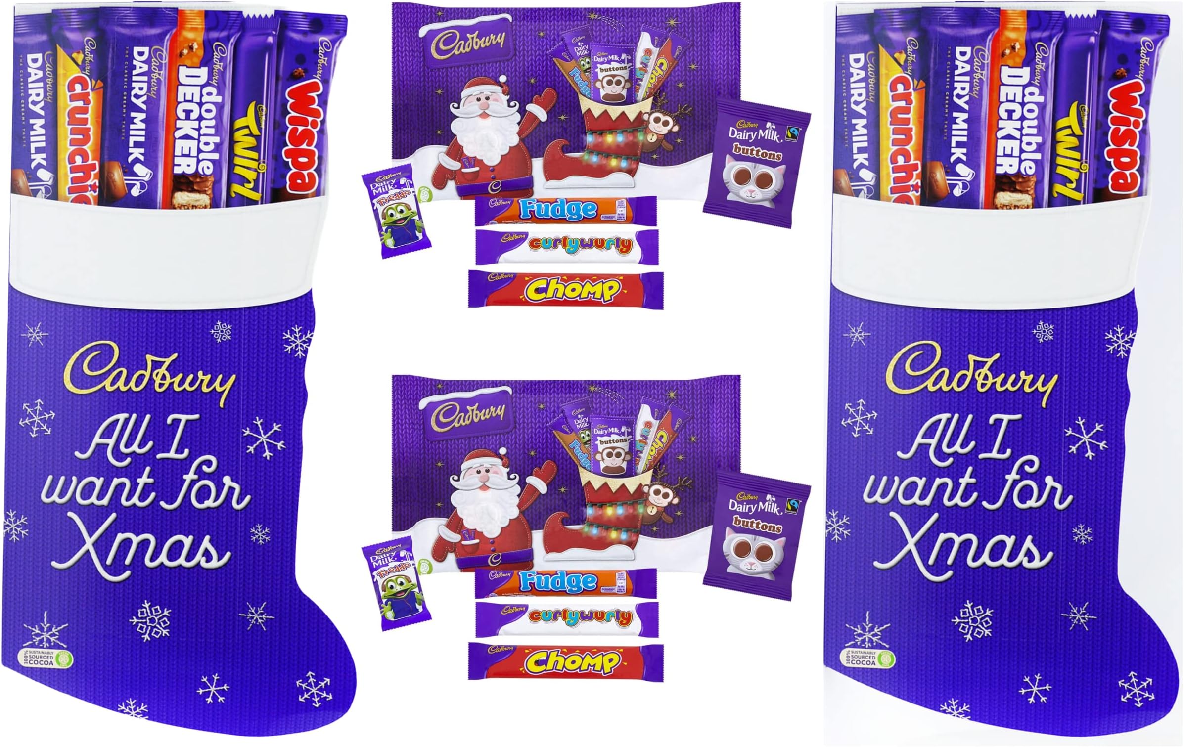 2 x Cadbury Christmas Chocolate Stockings and 2 x Cadbury Chocolate Selection Box | Cadbury Chocolate Hamper | Christmas Eve Box | Stocking Fillers | Gift For Men Women Family Boys Girls