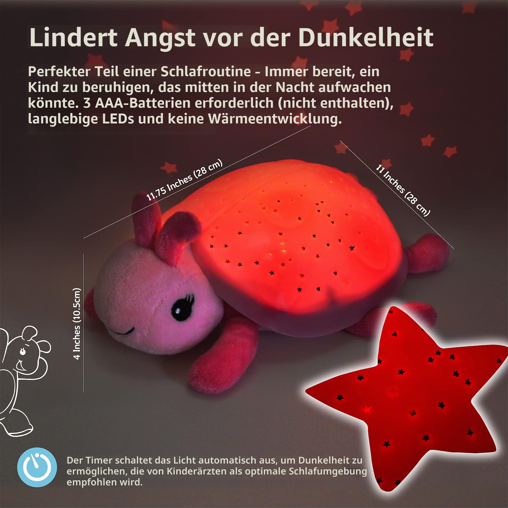 Cloud b Beruhigendes Nachtlicht Sternenprojektor | Sternenhimmel Projektor Kinder mit 3 Farben & 8 Sternbildern | Einschlafhilfe mit Auto-Off 45 Min | Ladybug Marienkäfer Pink