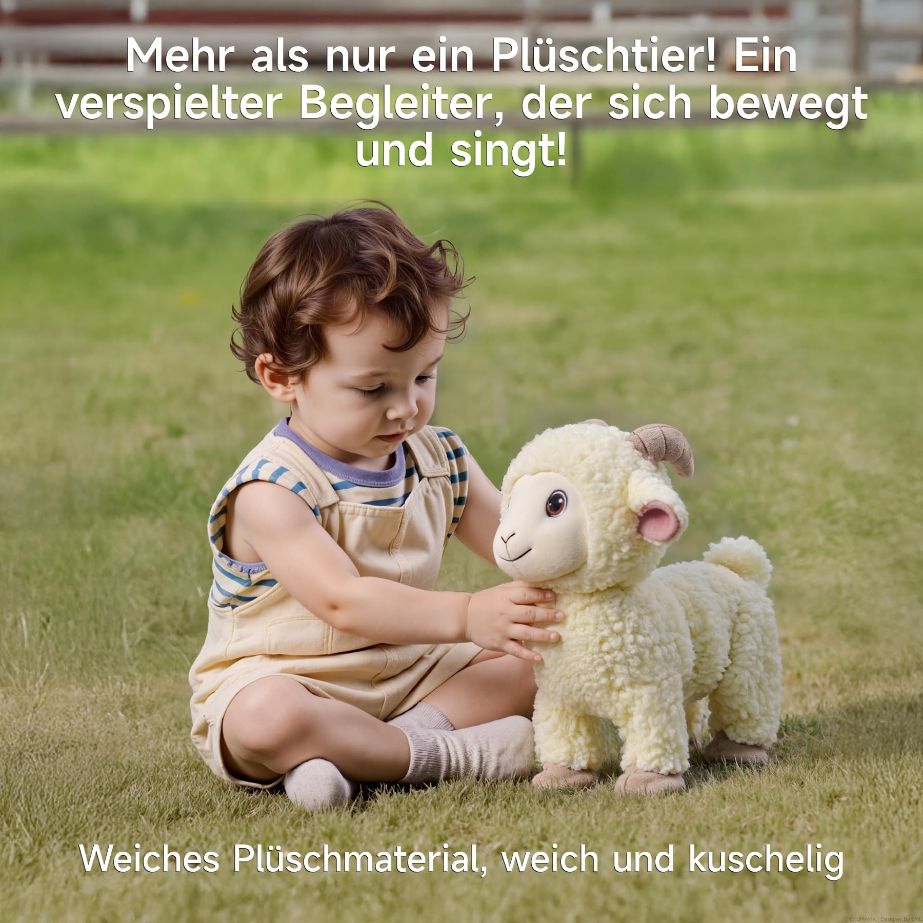 Laufen Schaf Kuscheltier Lamm Plüschtier mit Fernbedienung Leine, Elektronisch Interaktiv Schaf Stofftier das Singen, Machen, Schwanzwedeln und Realistische MÄH-Laute, Geschenk für Kinder