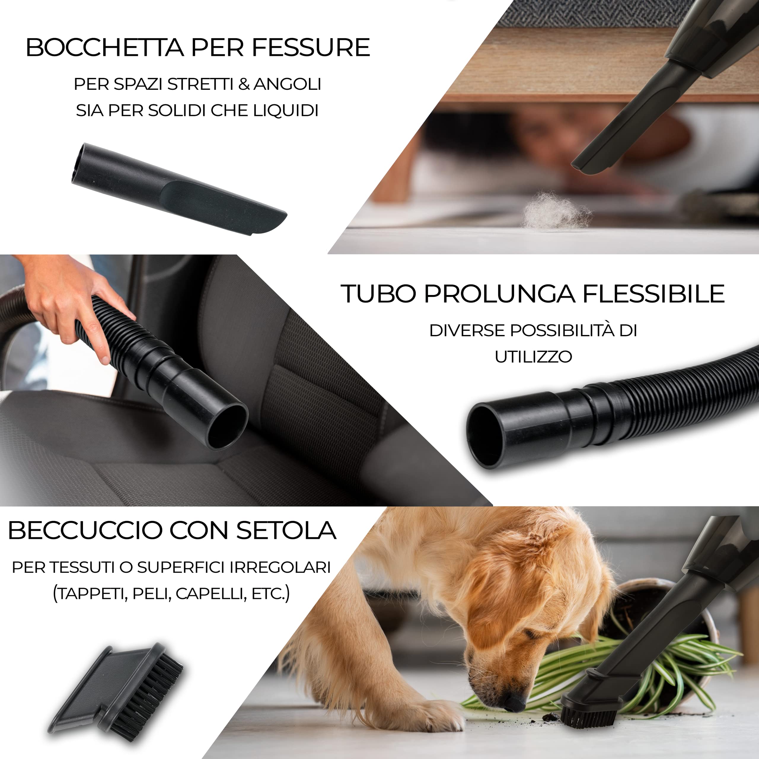 Aspirabriciole e Aspirapolvere Auto 100W | Forza Aspirante 5000PA | Senza Fili con Accessori | Portatile per Auto e Casa | Design Compatto per una Pulizia Efficace ovunque