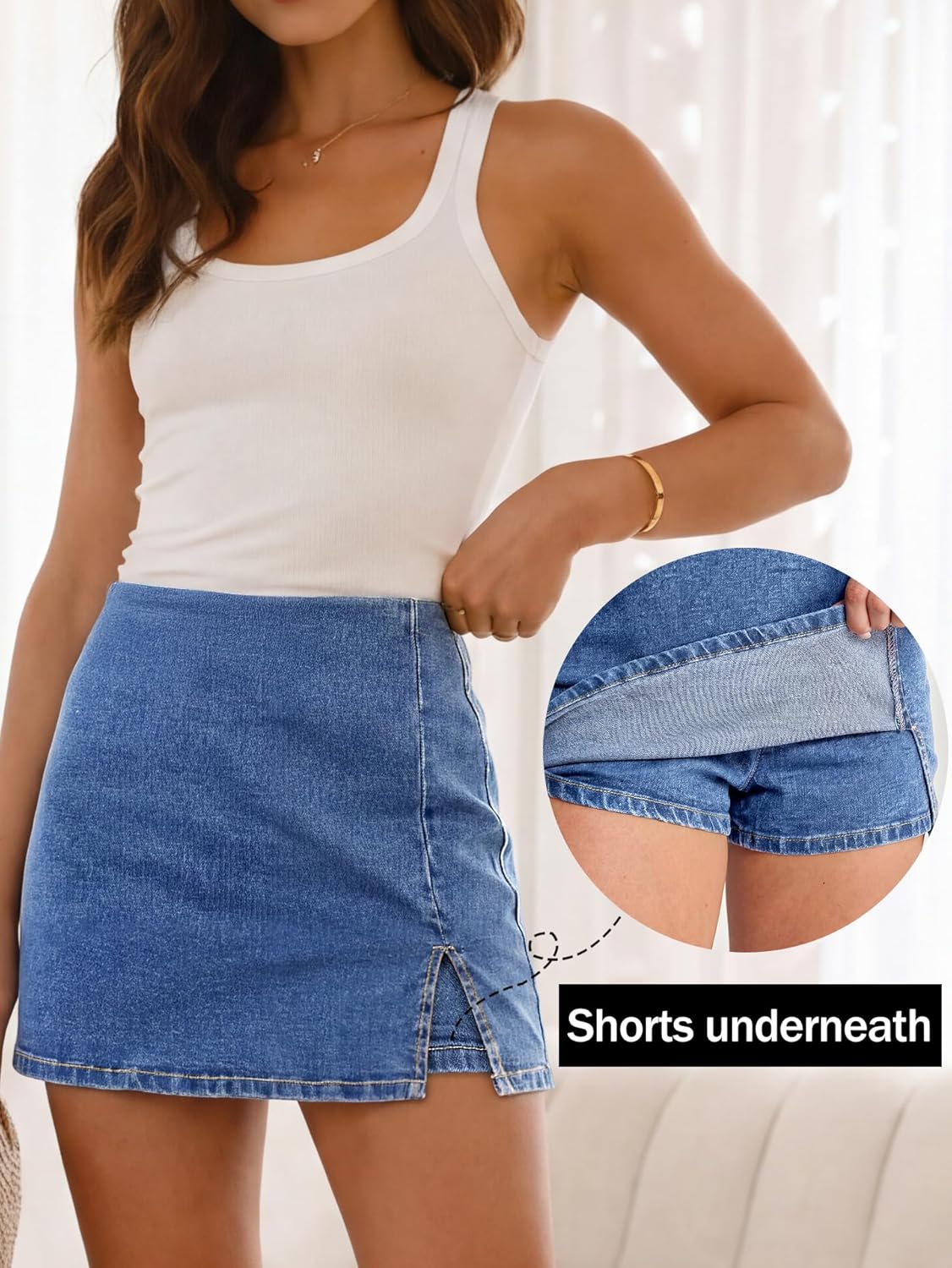 ANRABESS Jean Skorts for Women High Waisted Side Slit Summer Casual Mini Skirts Y2K Trendy Stretch Denim Shorts