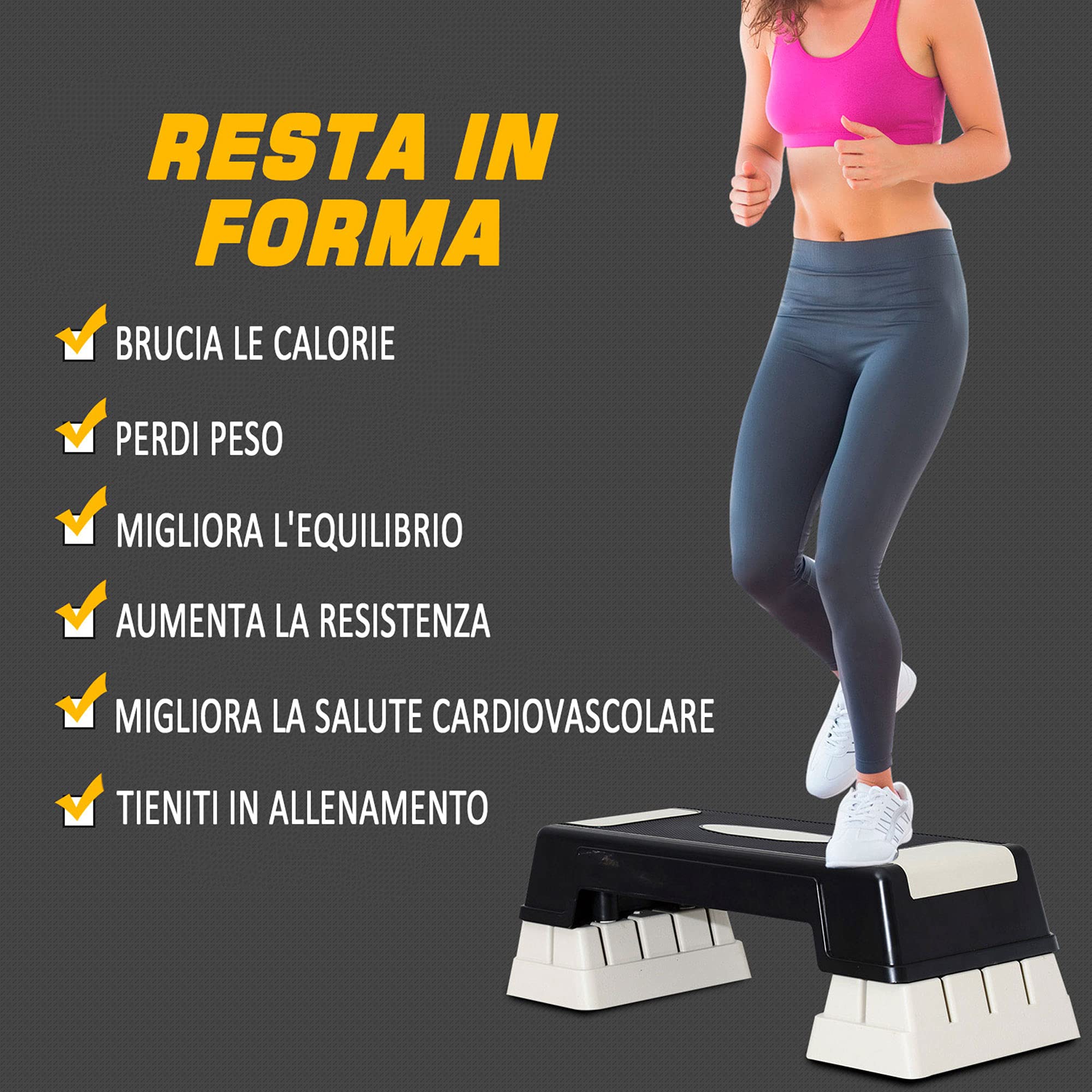 HOMCOM Stepper Professionale da Aerobica Fitness in Plastica 71 x 28 x 12.5cm/17.5cm/22.5cm Nero e Grigio