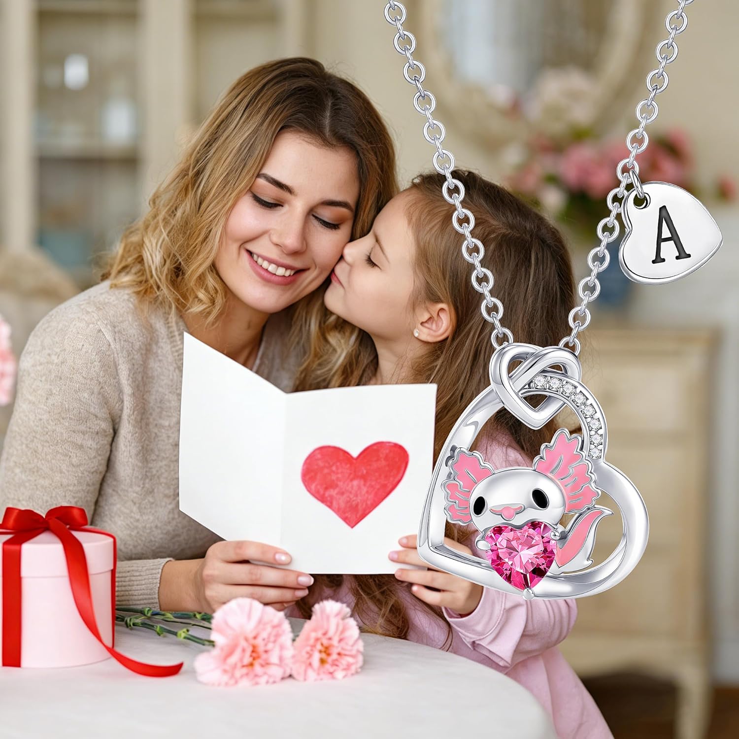 C-leen Axolotl Necklaces Gifts for Girls, 14K Gold Plated CZ Heart Initial Pendant Axolotl Necklaces Birthday Gifts for Girls Teens Jewelry