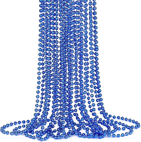 Miniatura 1 de Collares de cuentas azules metálicas de 33 pulgadas y 0.276 in, 15 cuentas de Mardi Gras, collares redondos de cuentas a granel, collar de disfraz