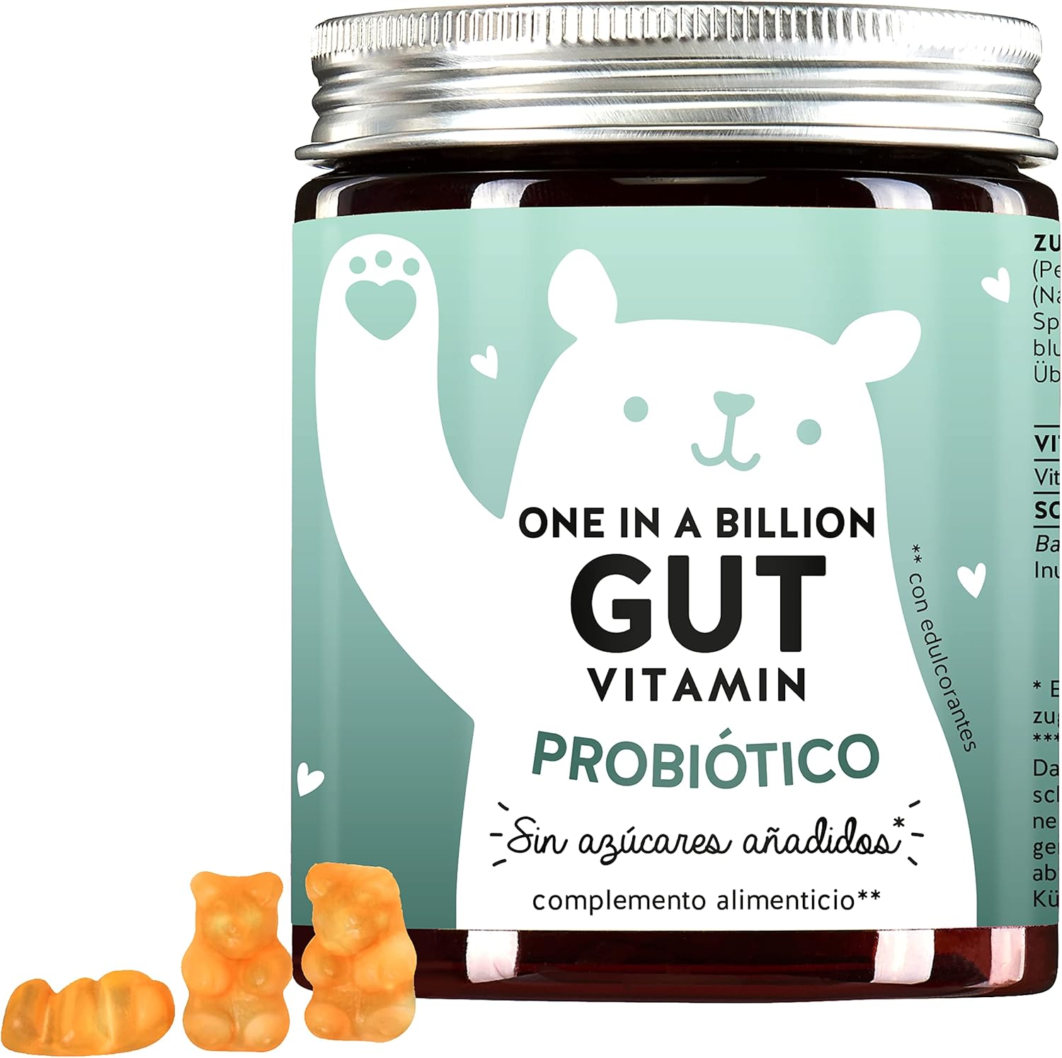 Gominolas para el Bienestar Intestinal - Contiene Bacillus Coagulans, Inulina, y Vitaminas para la reducir la sensación de hinchazón - Vegano y Sin Azucar Añadido - 60 u - Bears with Benefits