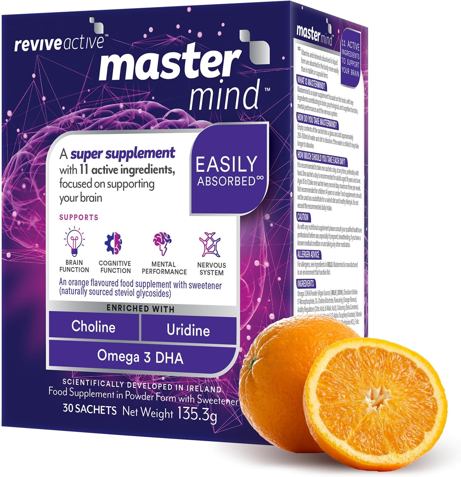 Revive Active Mastermind Super Supplement | Support Brain & Cognitive Function in One Daily Sachet | 30 Day Supply | Mental Performance | Omega 3 DHA, Vitamin B5, Uridine & Choline