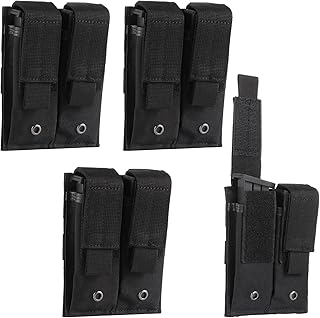 4 PCS Molle Double Pistol Mag Pouches, Single Double Stack Magazine Pockets, Nylon Pistol Cartridge Pouches with Snap Buttons for Quick Reload Exchange - Lnrueg