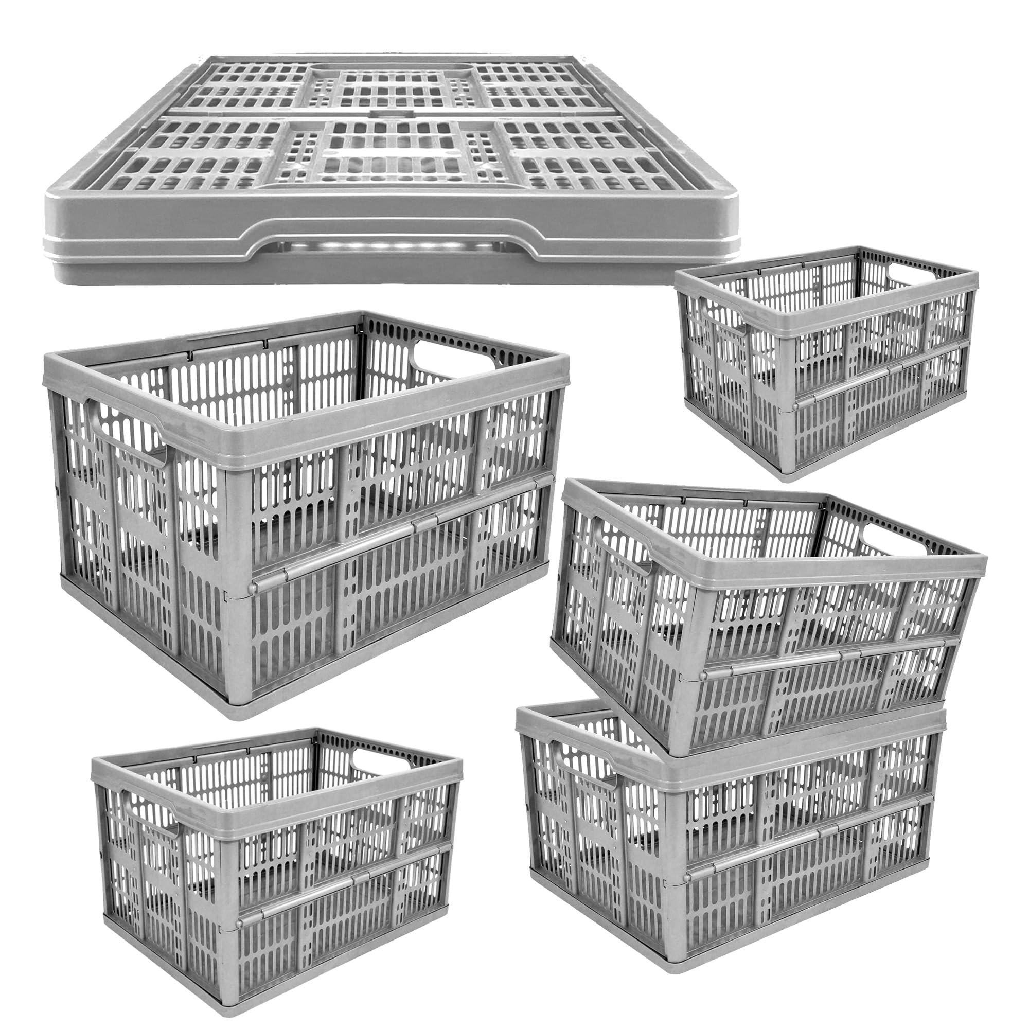 Pluto Packaging Grey 32 Litre Multipurpose Foldable Stacking Crates Complete With Handles Perefct For Storage (2)
