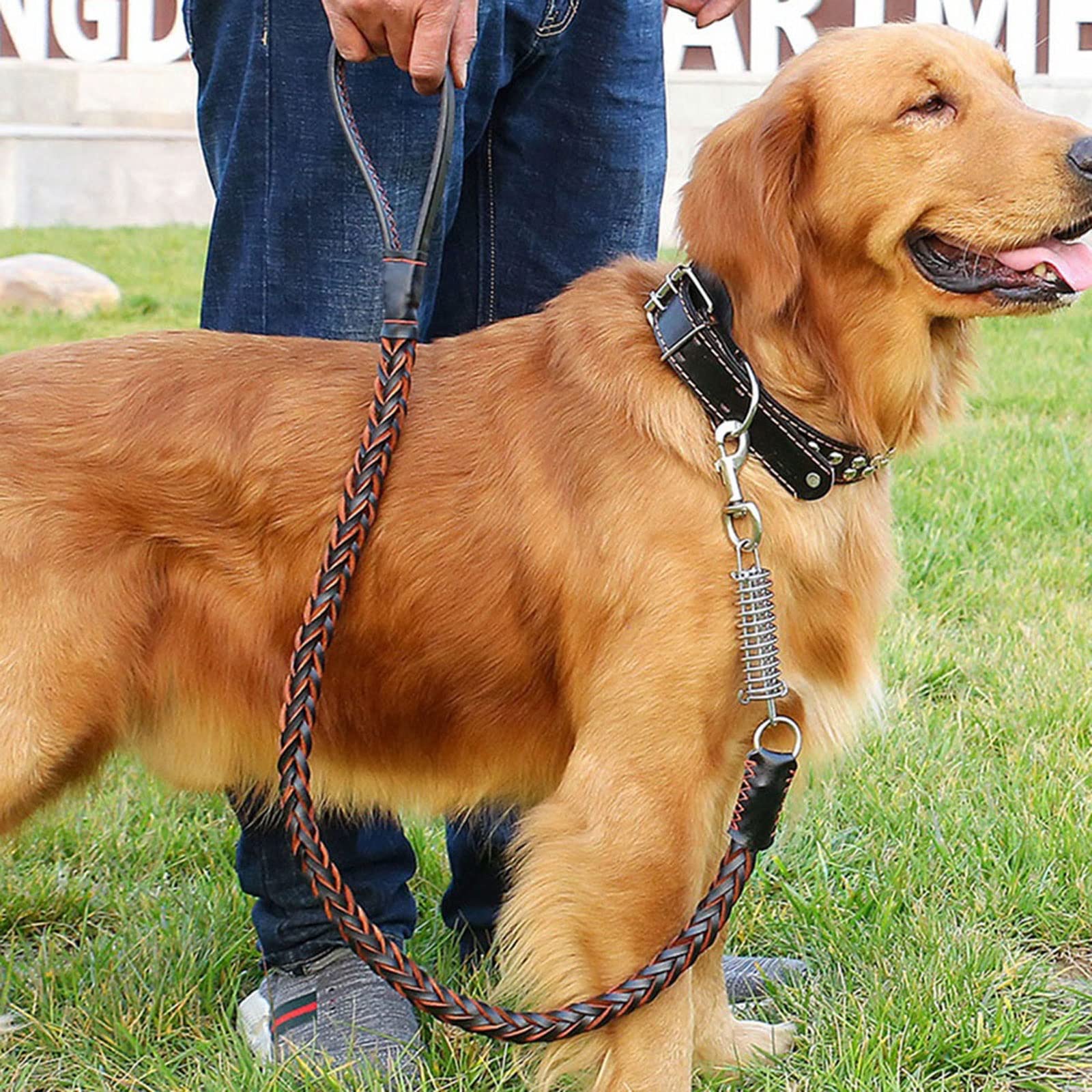 BATLAM Correa de Perro retráctil Correa de Cuero para Perros Grandes Correa de Perro Trenzada de Cuero Fuerte con Cuerda de tracción para Mascotas de Primavera amortiguadora para Perro Pastor alemán