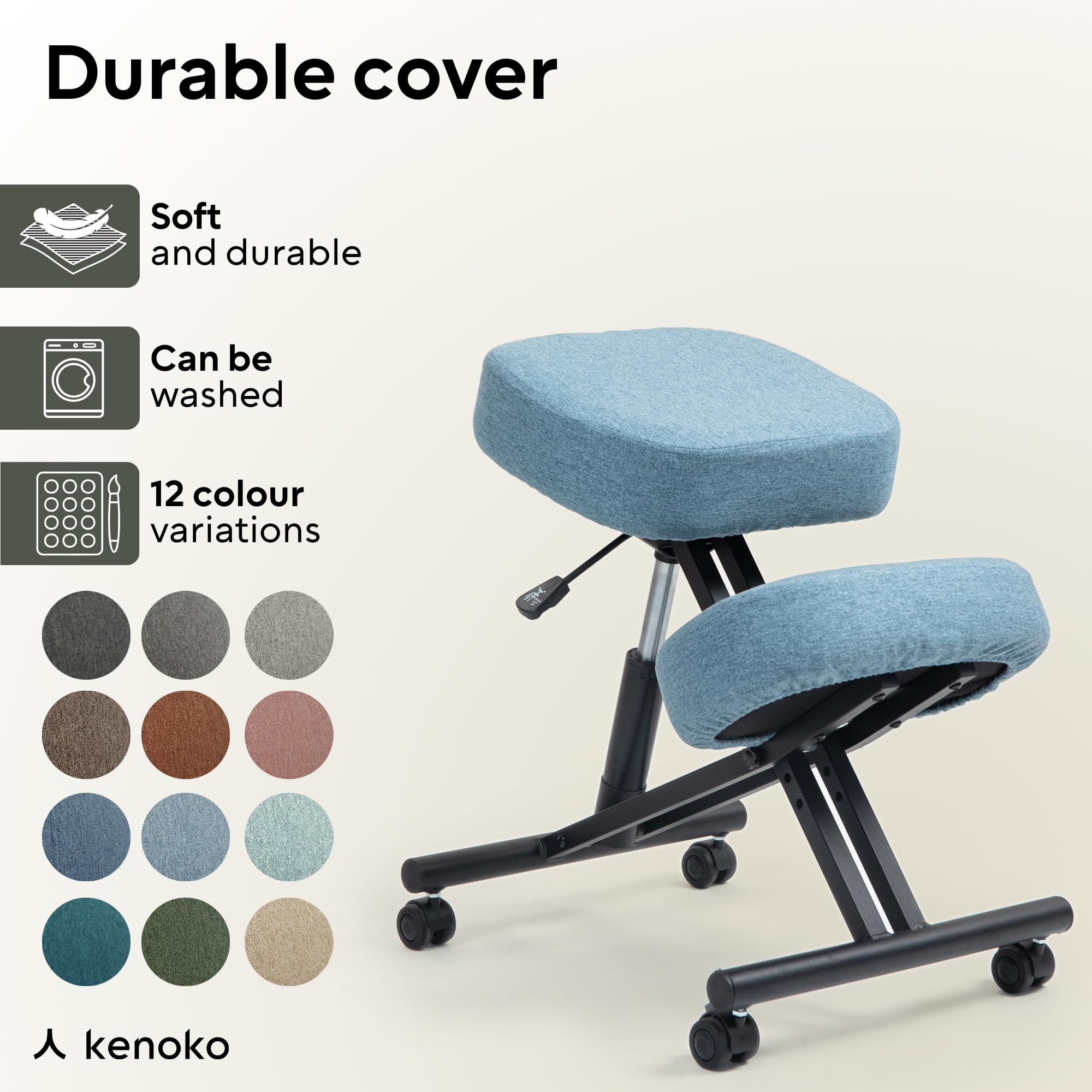 Hiragi Ergonomischer Kniestuhl Verstellbarer für zu Hause und Büro. Ergonomischer Bürostuhl mit dunkelgrauem Bezug aus Öko-TEX-zertifiziertem Standard 100 Stoff.
