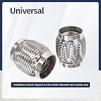 Vista 5 de 2 piezas de tubo flexible de escape de acero inoxidable doble trenzado largo resistente de 2.5'' pulgadas x 4'' pulgadas con extremos de 4