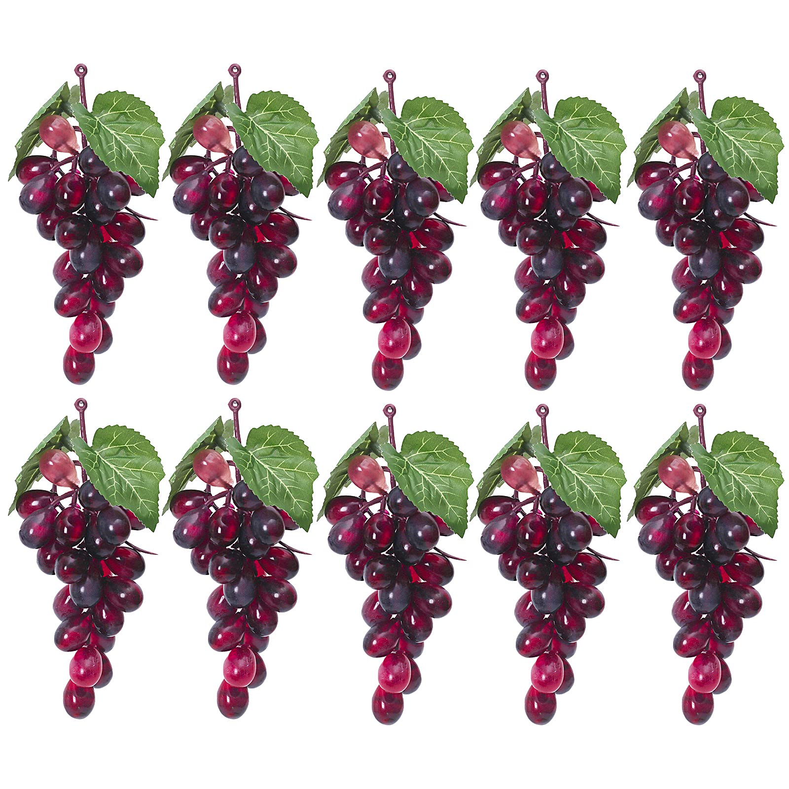 10 Bunches Fake Grapes Decorative Fruit Artificial Grapes for Home House Kitchen Party Wedding Photography Decor - Burgundy Red