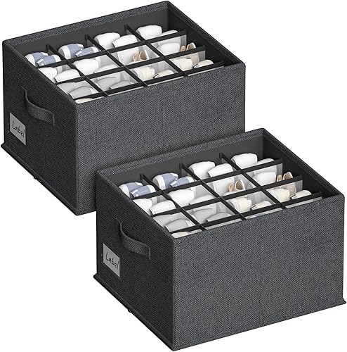 Vista 14 de FHSQX Paquete de 2 organizadores de zapatos para armario, organizador de zapatos plegable, se adapta a hasta 24 pares, contenedores