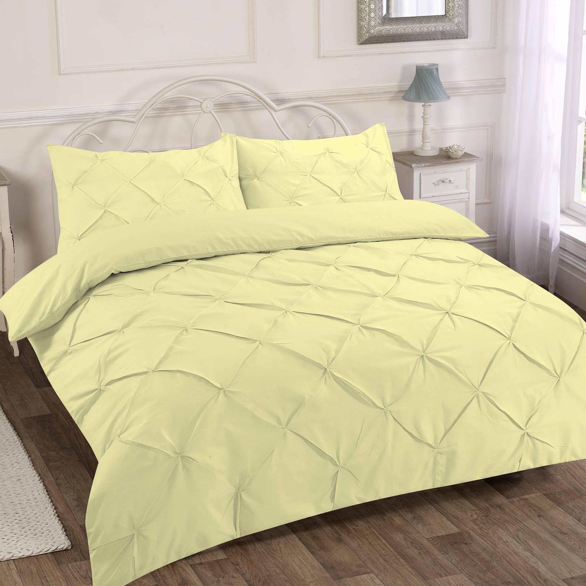Home Sweet Home UK Pintuck Double Size Duvet Cover Sets Soft PolyCotton Duvet Cover Sets Doublesize With Button Closure Non-Iron Easy Care Bedding With Matching Pillowcases