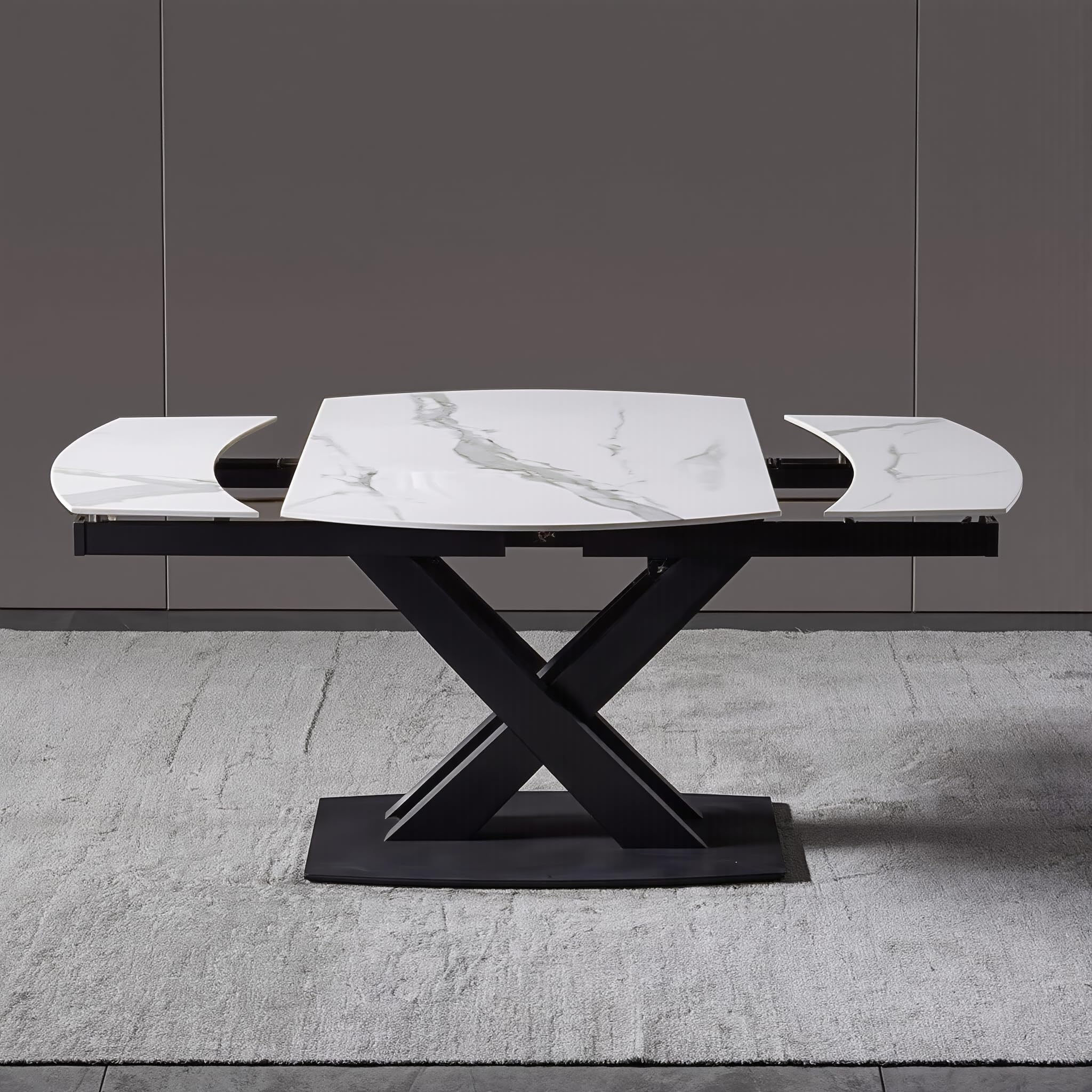 Tavolo Allungabile BALEARI 120-180 cm – Piano in Ceramica Gres Porcellanato Effetto Marmo Antigraffio – Struttura Ferro Verniciato – Estensione Automatica 1 Secondo – 4-6/8-10 Posti