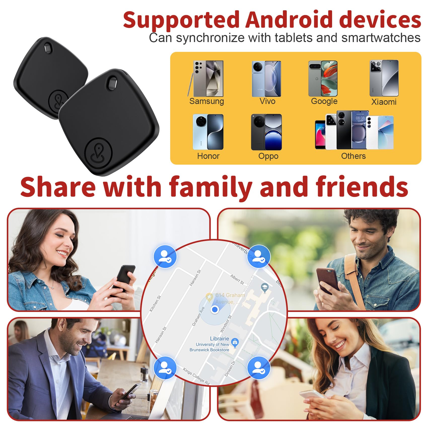 Air Tracker Android, 4 Pezzi Smart Tag Android Trova Oggetti, Funziona con Google's Find Hub, Air Tracker Tags Bluetooth Localizzatore Chiavi per Chiavi/Bagagli/Valigie/Portafogli (Nero)