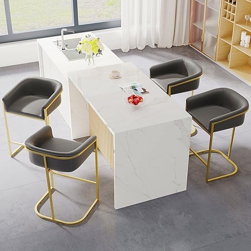 Bar Stools Set of 4 Grey Modern Contemporary Velvet Upholstered
