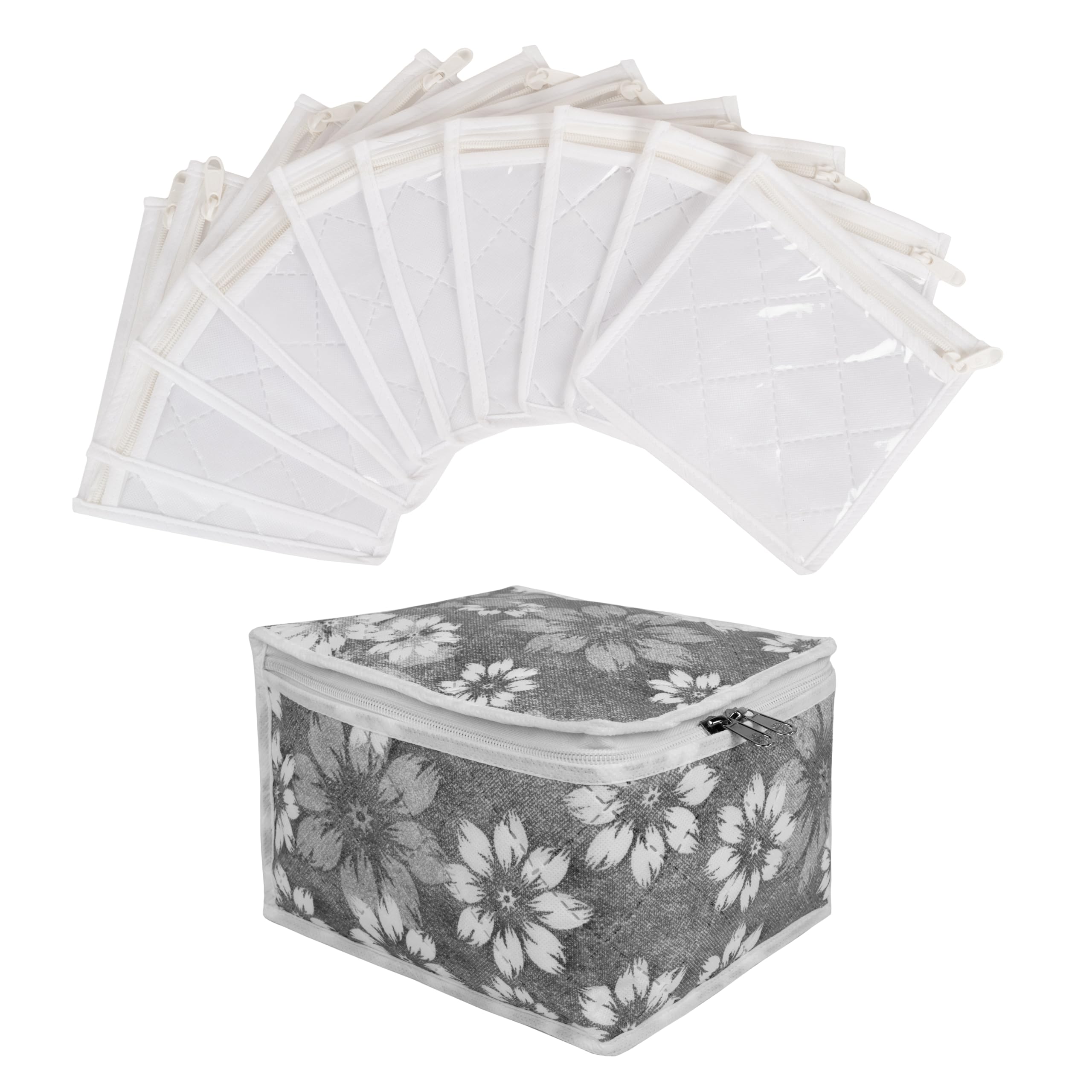 Preco Jewelry, Necklace & Earring Organizer with 10 Individual Pouches, Nonwoven Fabric Storage Case for Accessories, Lightweight, Portable, Travel Jewelry Organizer- Grey