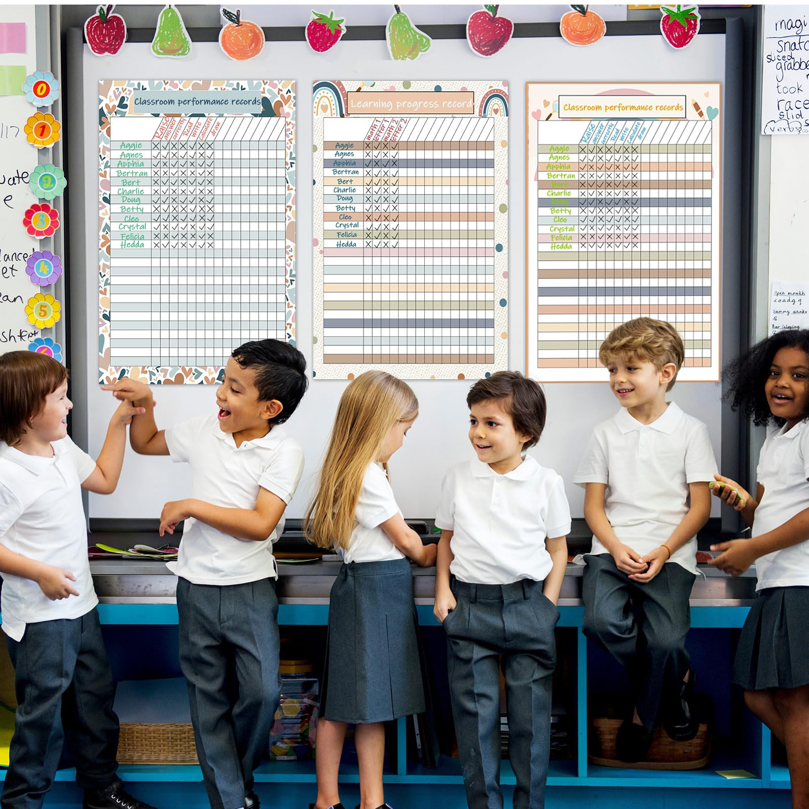 9 PCS Boho Rainbow Classroom Charts Boho Classroom Incentive Chart Homework Data Charts Rainbow Reward Chores Chart for Kids Behavior Learning School Attendance Homework Progress Tracking Pads - Image 6